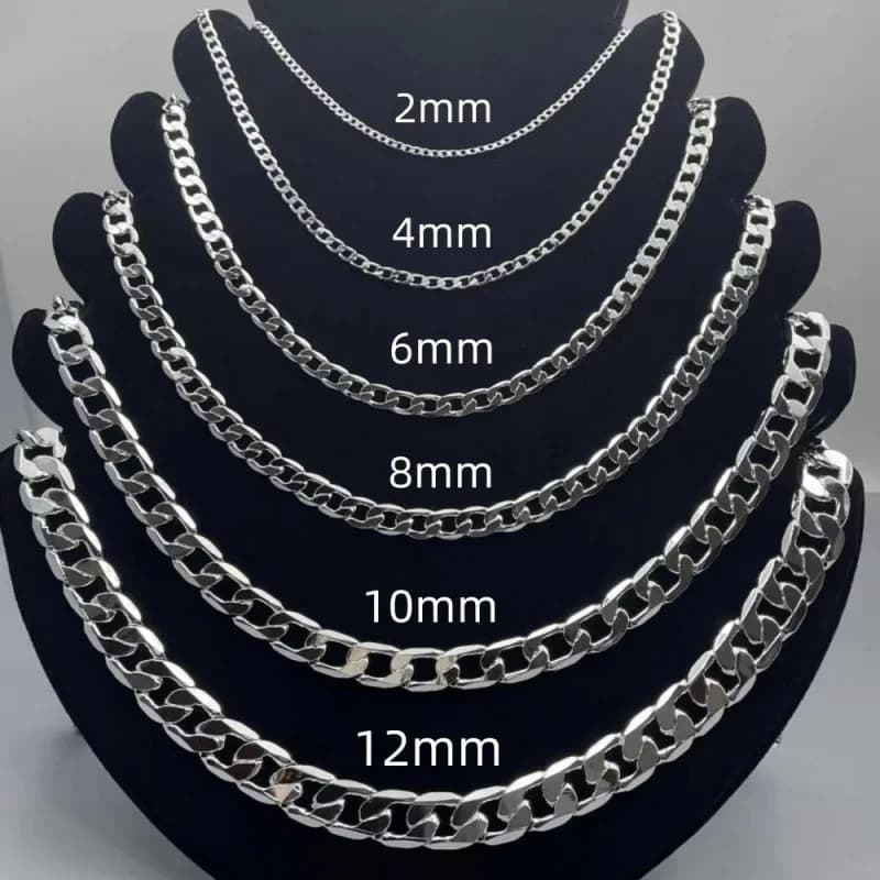 Collana da uomo in argento sterling 925 2/4/6/8/10/12MM 40-75cm Collana a catena con chiusura a moschettone Uomo Donna Gioielli di fidanzamento Regali