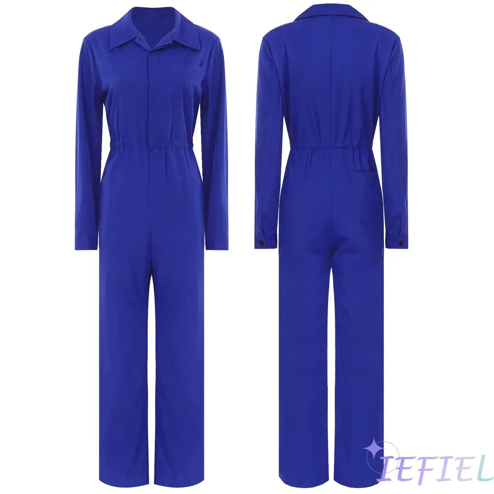 Pantaloni cargo da donna Tuta intera lunga Tuta sportiva casual tinta unita con colletto rovesciato per lavoro, viaggi, vacanze