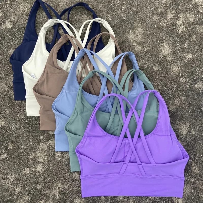 Sports bra with cross shoulder straps for women, gym, sport, top, high support, fitness braces, yoga vests, push up, underwear running with padding on the chest