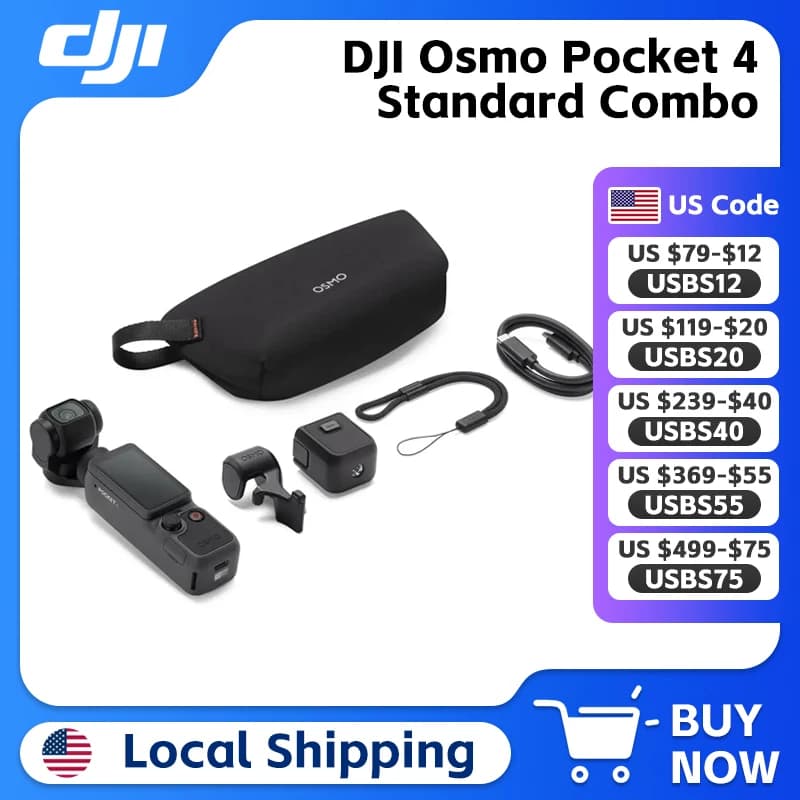 DJI Osmo Pocket 4 Standard Combo 1″ CMOS Pocket Gimbal Camera & 4K/240fps New ActiveTrack & Intelligent Focusing