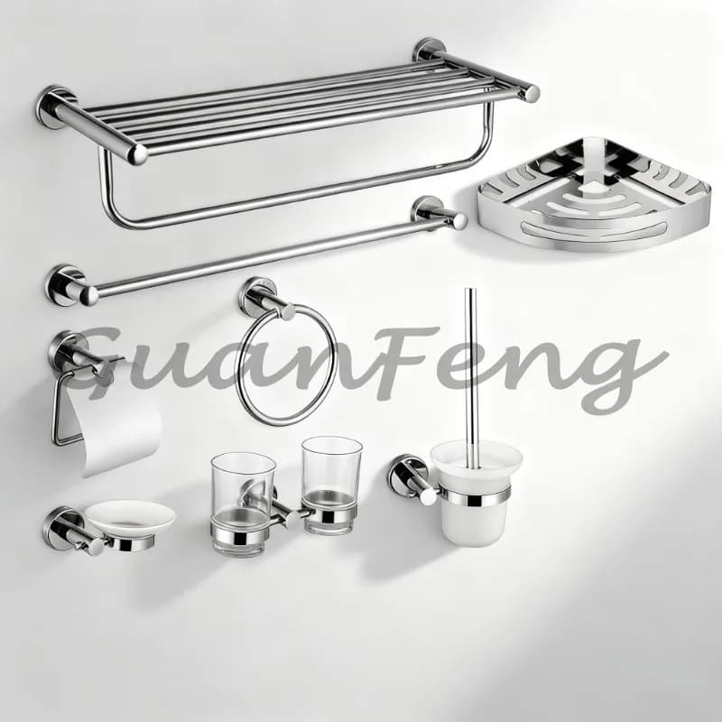 304 Stainless Steel Bathroom Accessory Set Towel Rack Toilet Brush Paper Holder Wall Mount Shelf