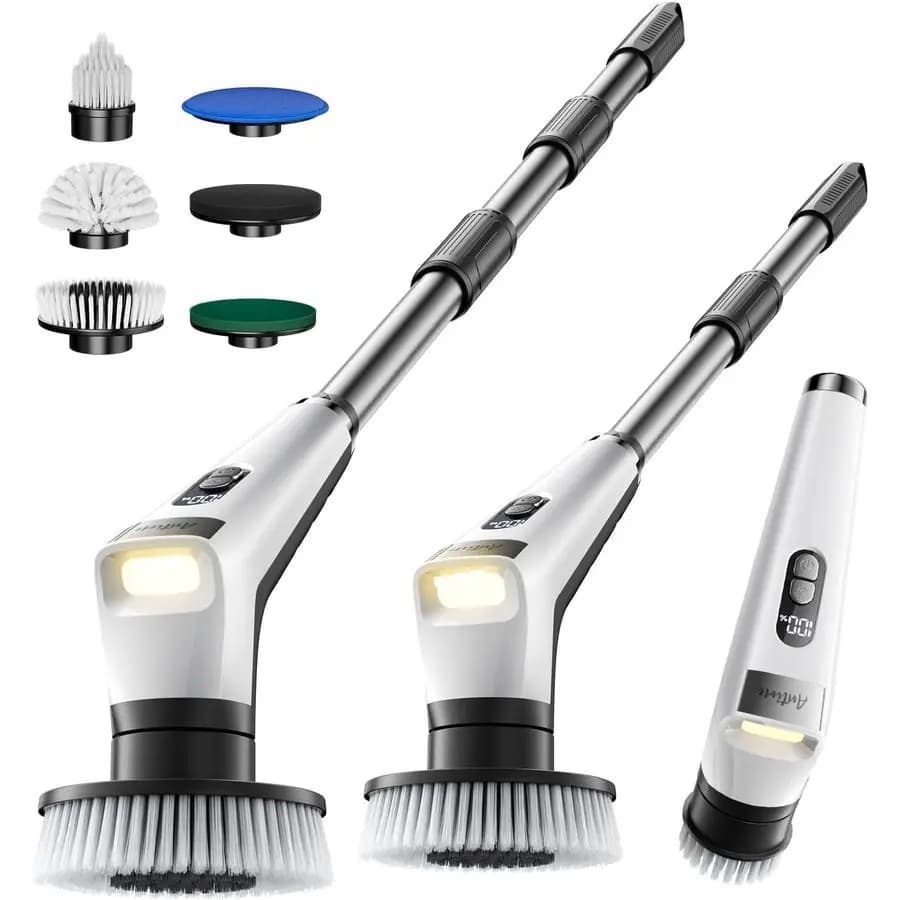 Rotating Electric Brush with LED Light, IPX8 Waterproof Cleaning Brush with LCD Display, 5 Replaceable Heads, Shower Brush