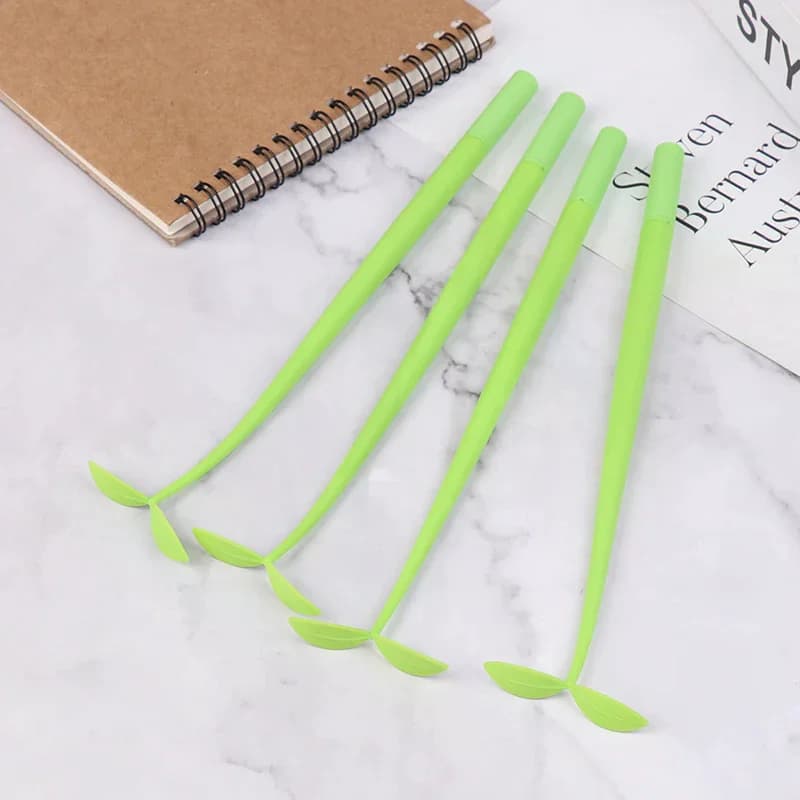 4 penne gel Lucky Leaf Lovely con inchiostro nero da 0,5 mm, con foglia verde, per studenti, scuola, ufficio, articoli di cancelleria