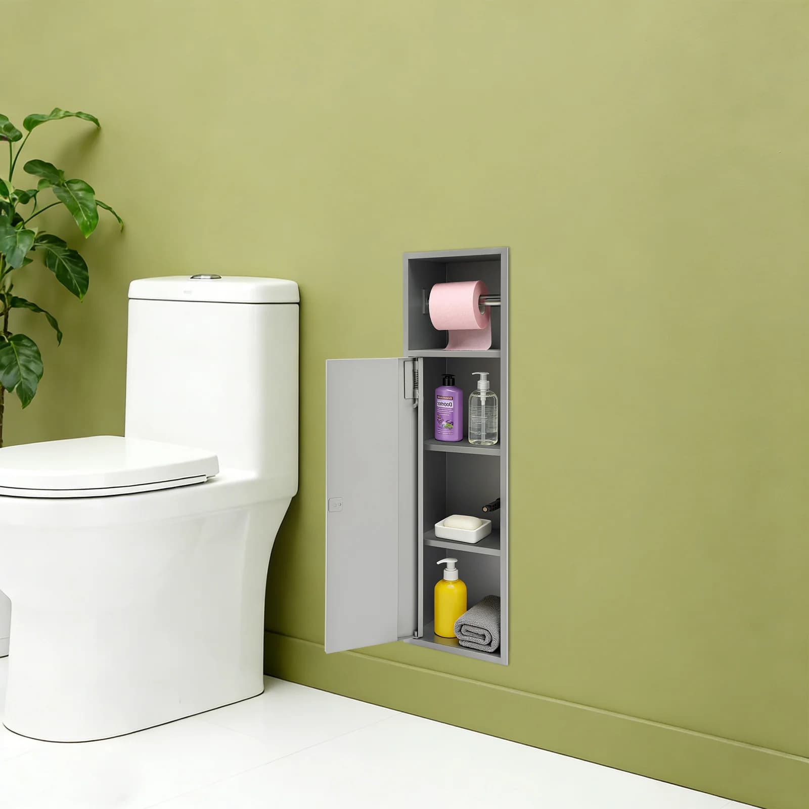 Nicchia da bagno a 4 strati Nicchia da incasso per carta igienica Nicchia da bagno in acciaio inossidabile con porta carta igienica