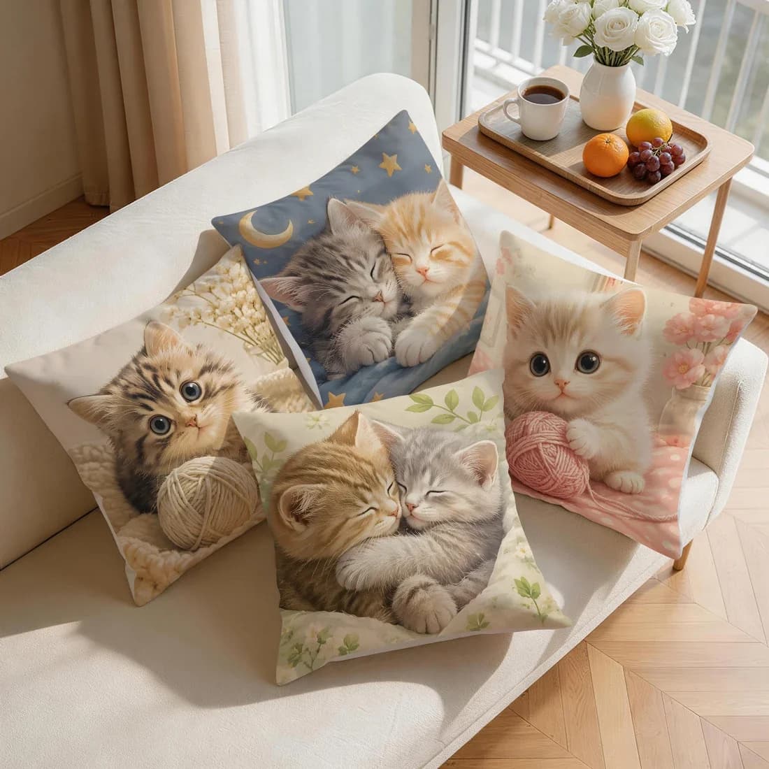 Soft Cute Woolen Little Kitten Cushions Pillowcase Polyester Cushion Cover Throw Pillow Pillowcover Home Car Sofa Decor