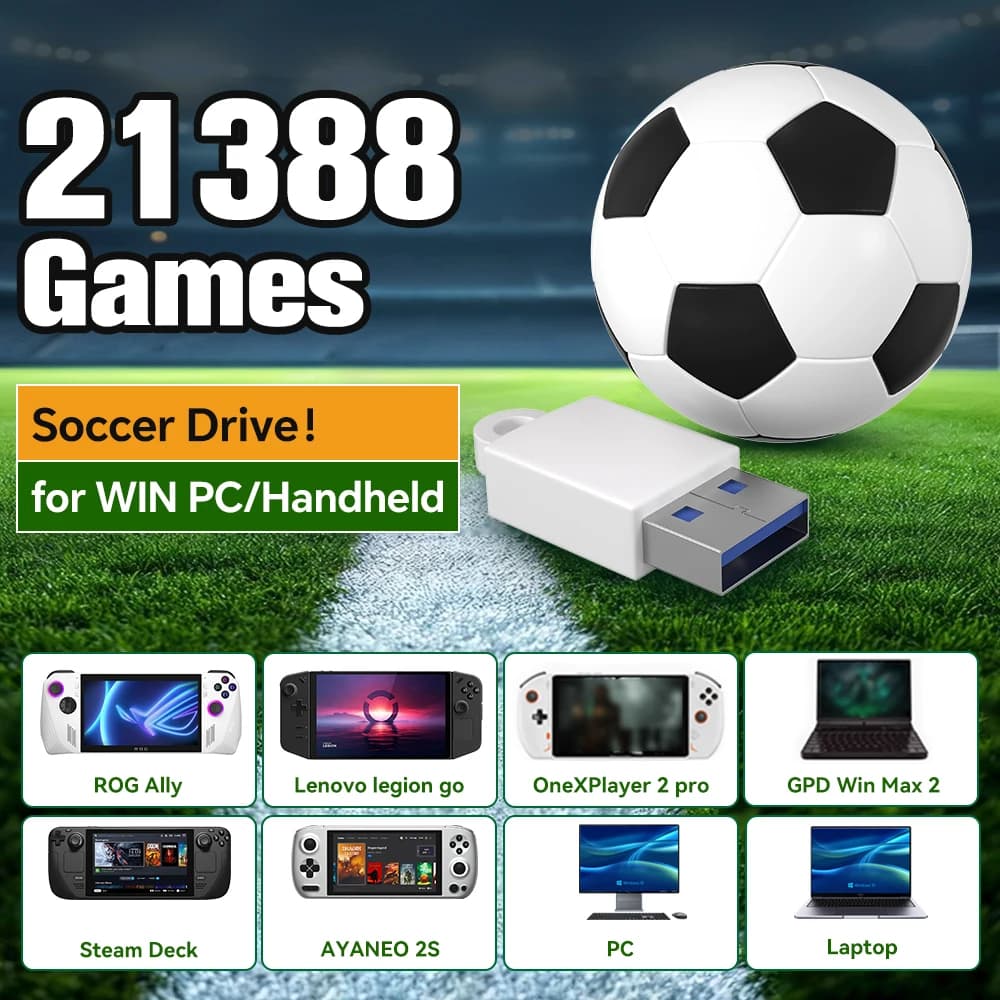 Emulatori di giochi portatili 256G Soccer Game Drive 21388 per PS3/PS2/PS1/PSP/SS/DC/N64/WIIU per PC e Rog Ally X e Legion GO Hand Hands