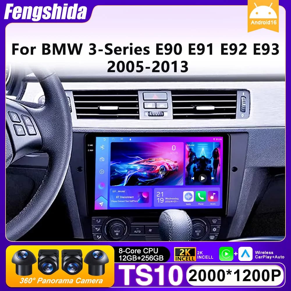 Android 15 Car Radio For BMW 3-Series E90 E91 E92 E93 2005-2013 GPS Navigation Android Auto Carplay Display Stereo WiFi No 2din