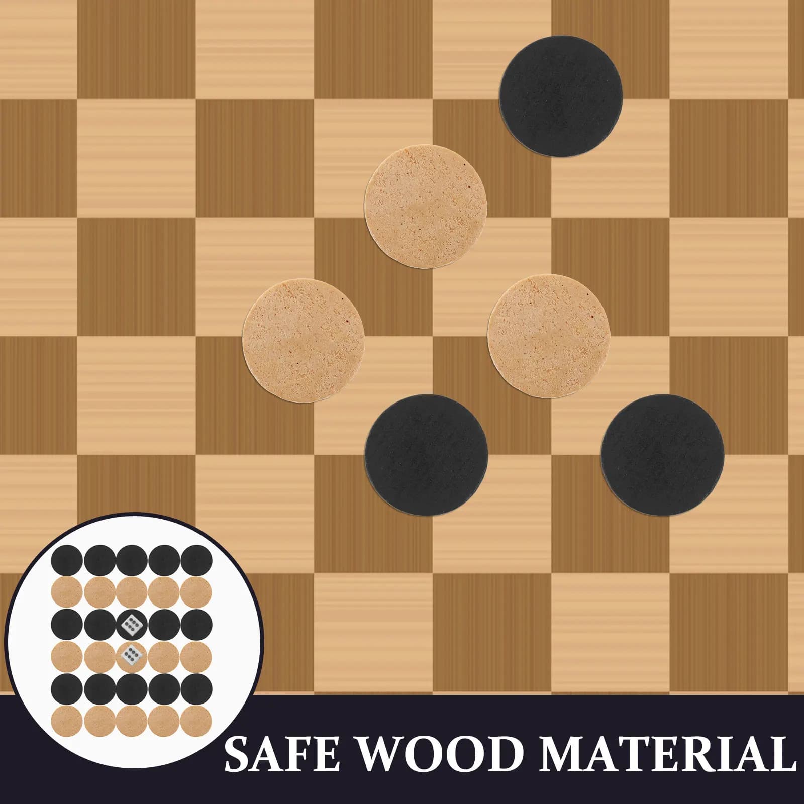 Set di Pedine in Legno con Finitura Liscia Compatibili con Tavoli da Backgammon e Dama, Set da Gioco Portatile da Viaggio