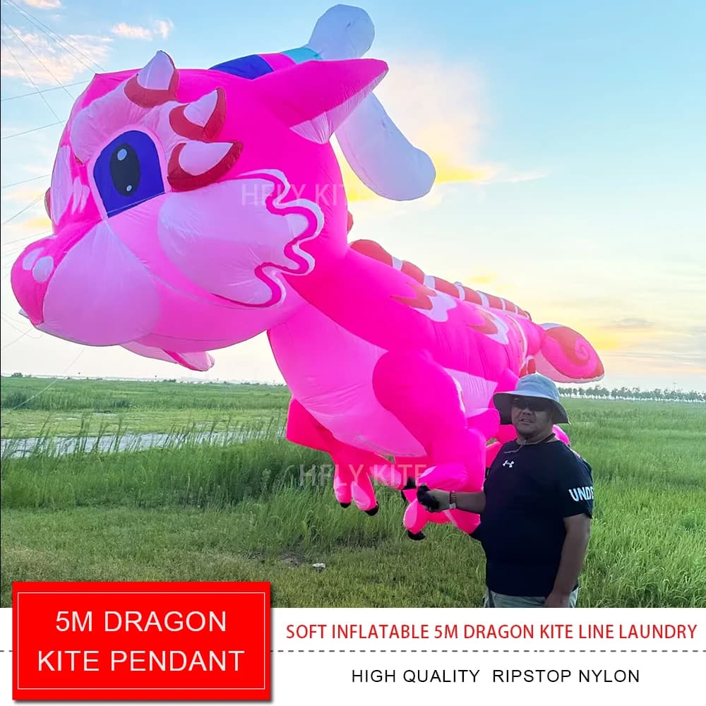 HFLY Nuovo Arrivo Morbido Gonfiabile 5m Dragon Kite Linea Lavanderia per Adulti di Alta Qualità Ripstop Nylon Mostra Aquiloni Ciondolo