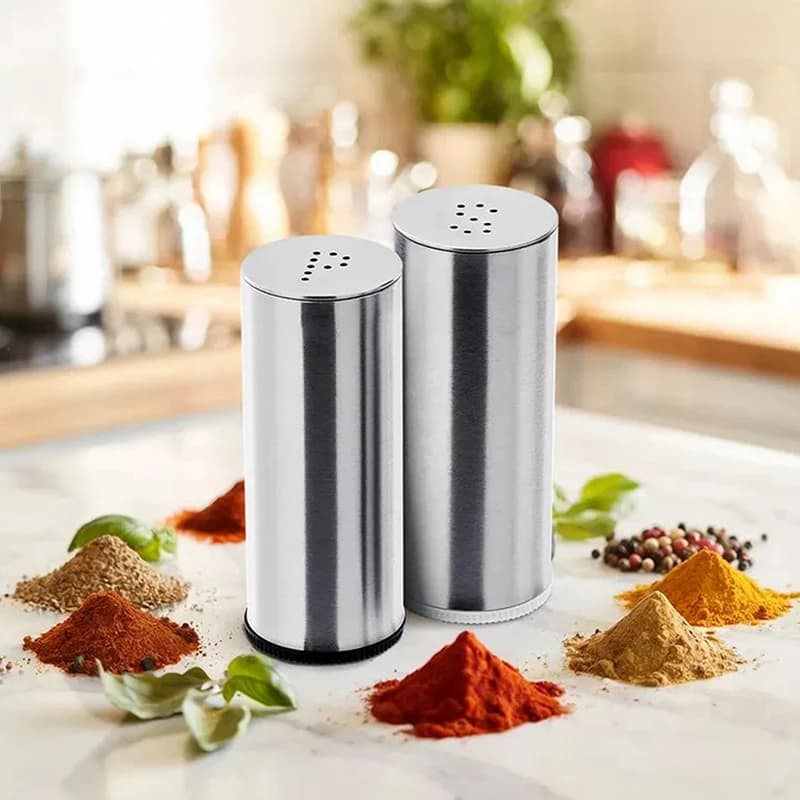 Set di 2 shaker per spezie per uso domestico in cucina, shaker per sale a rete fine, dispenser per pepe, contenitore portatile per condimenti, facile da usare