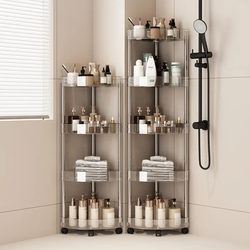 Shelf Transparent Storage Rack Bathroom Kitchen Shelf Storage Triangular Wall Multi-Layer Trolley Storage Rack With Wheels
