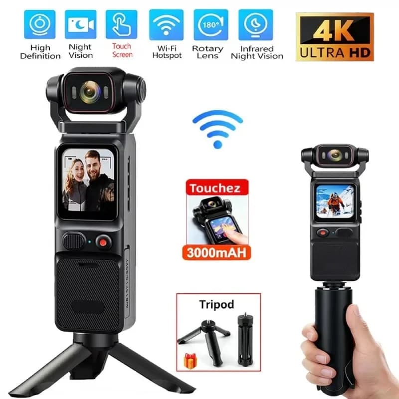 4K Pocket Action Camera Touch Screen WIFI Outdoor DV 180° Rotatable Anti-shake Bodycam Portable Small Video Recorder Vlog Cam