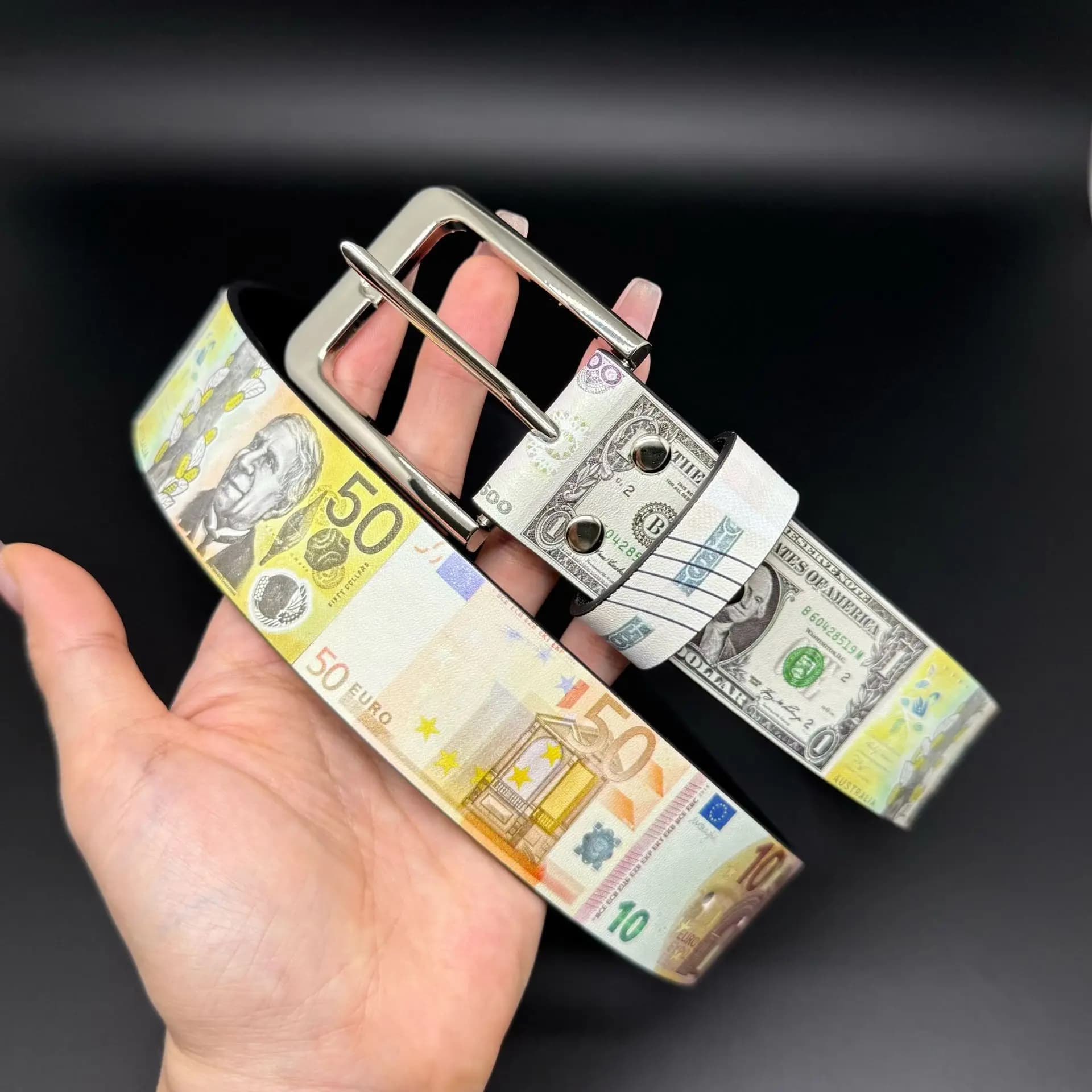 Vintage Art Money Pattern Graffiti Printed Pin Buckle Belt Casual Waistband Waist Strap for Men Women Hip Hop Streetwear Denim