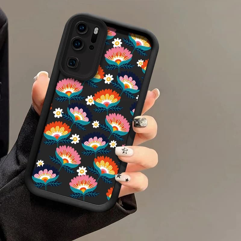 Custodia per telefono con motivo floreale per Huawei P50 Pro P40 Lite 5G P30 P20 Y9 Prime 2019 Y7A Y9S P Smart Pro, cover antiurto in TPU morbido opaco