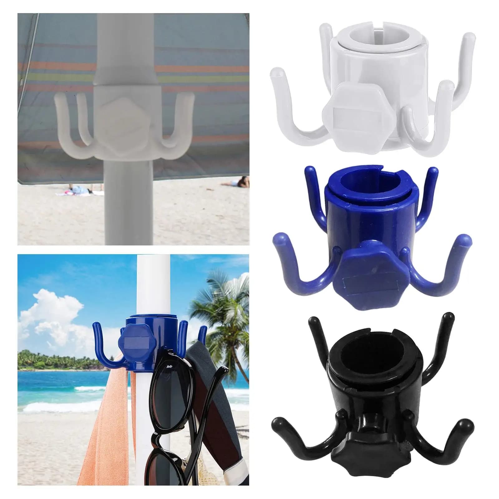 Beach umbrella 4 pole hook for adjustable hanging 4 tips ABS hats clothes hangers sunglasses accessories for travel clip