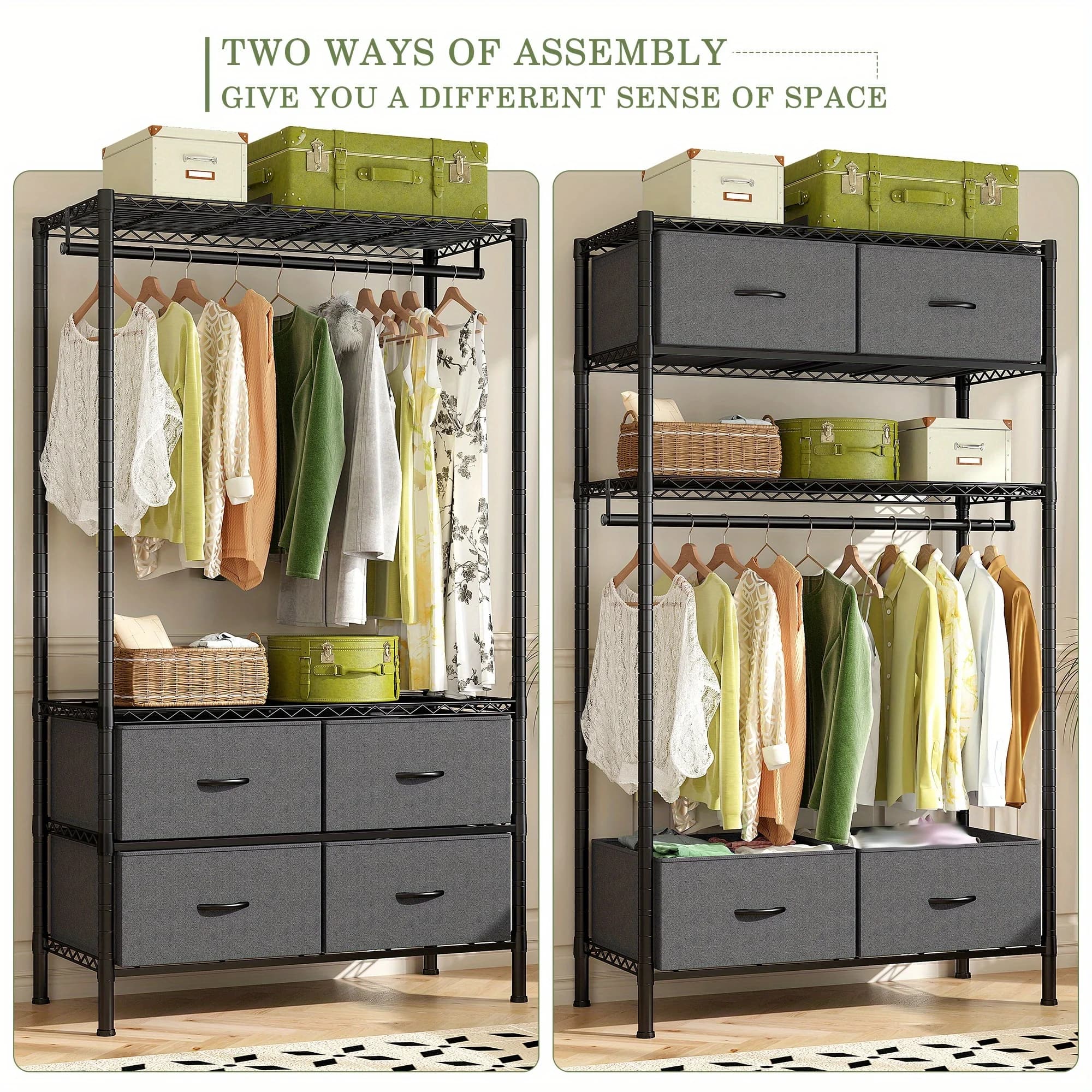 Hangers Resistant with 4 Drawers and Wheels, for Hanging Dresses, Multifunctional Clothes, Easy to Use