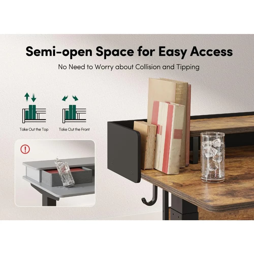 55" Electric Standing Desk with Shelves, 55x24 Inches Sit Stand Rising Computer Desk with Monitor Shelf, Customized