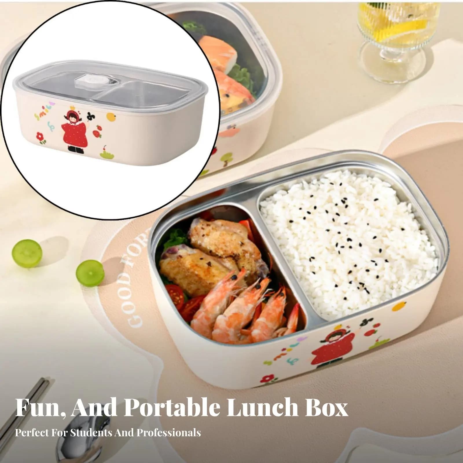 Portapranzo a scomparti con disegni animati, Bento in acciaio inossidabile 304, adatto al microonde per studenti, contenitore per alimenti da ufficio