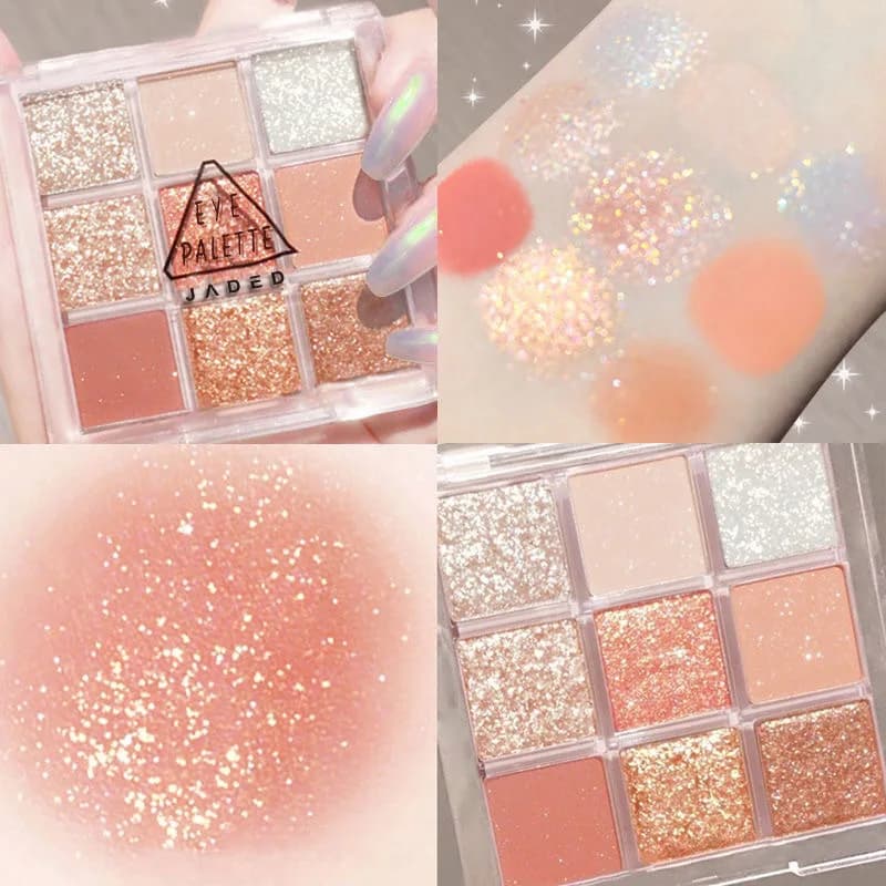 Palette di ombretti glitter perlati da 9 colori Palette di ombretti affascinanti coreani rosa Ombretto lucido Pigmenti per occhi Cosmetici