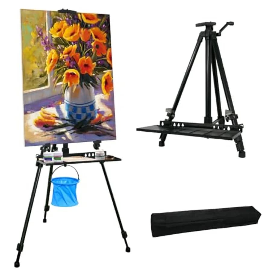 Cavalletto da Pittura Regolabile da 20 a 61 Pollici per Adulti, Cavalletto Artistico in Alluminio a Treppiede con Vassoio, Cavalletto Portatile per Dipingere