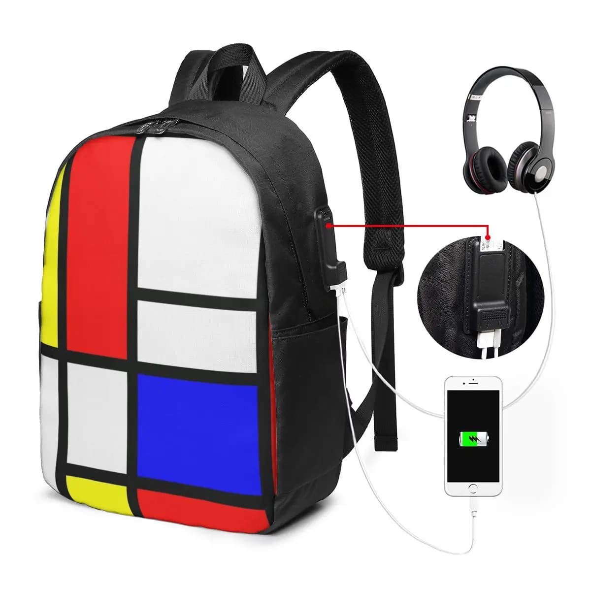 Zaino Piet Mondrian Composition, borsa da viaggio per notebook, borsa per computer, borsa da scuola per studenti universitari, borse a tracolla per laptop per uomo e donna