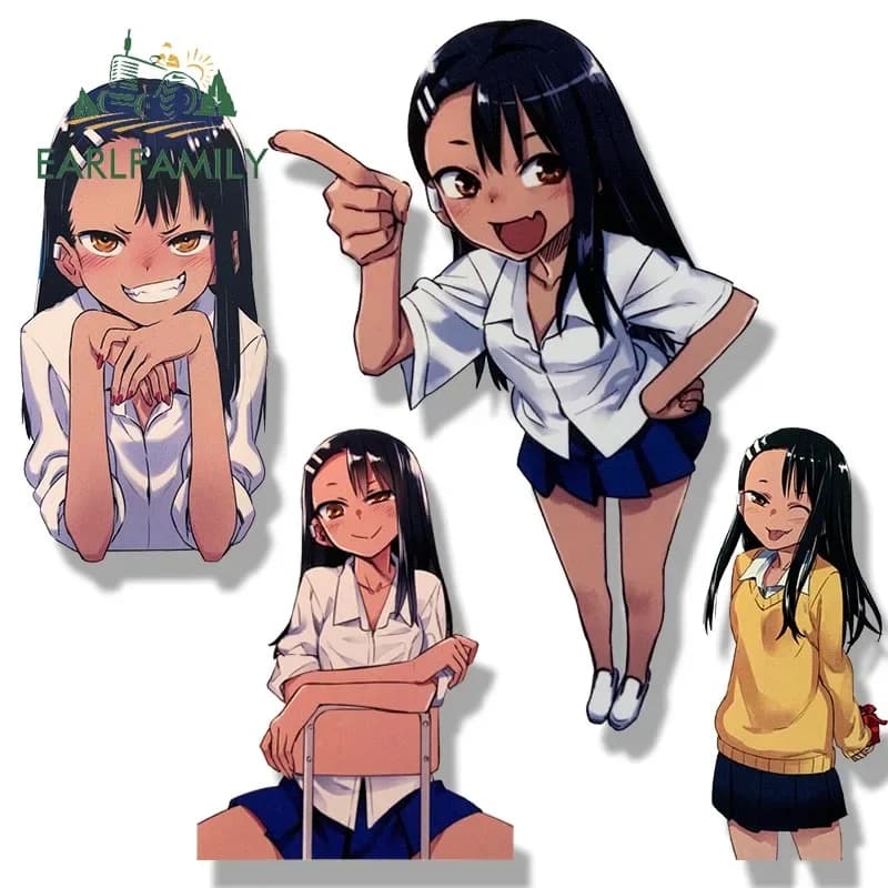 EARLFAMILY Nagatoro Hayase Peeker Car Sticker Anime JDM parabrezza posteriore moto casco decalcomania accessori auto impermeabili