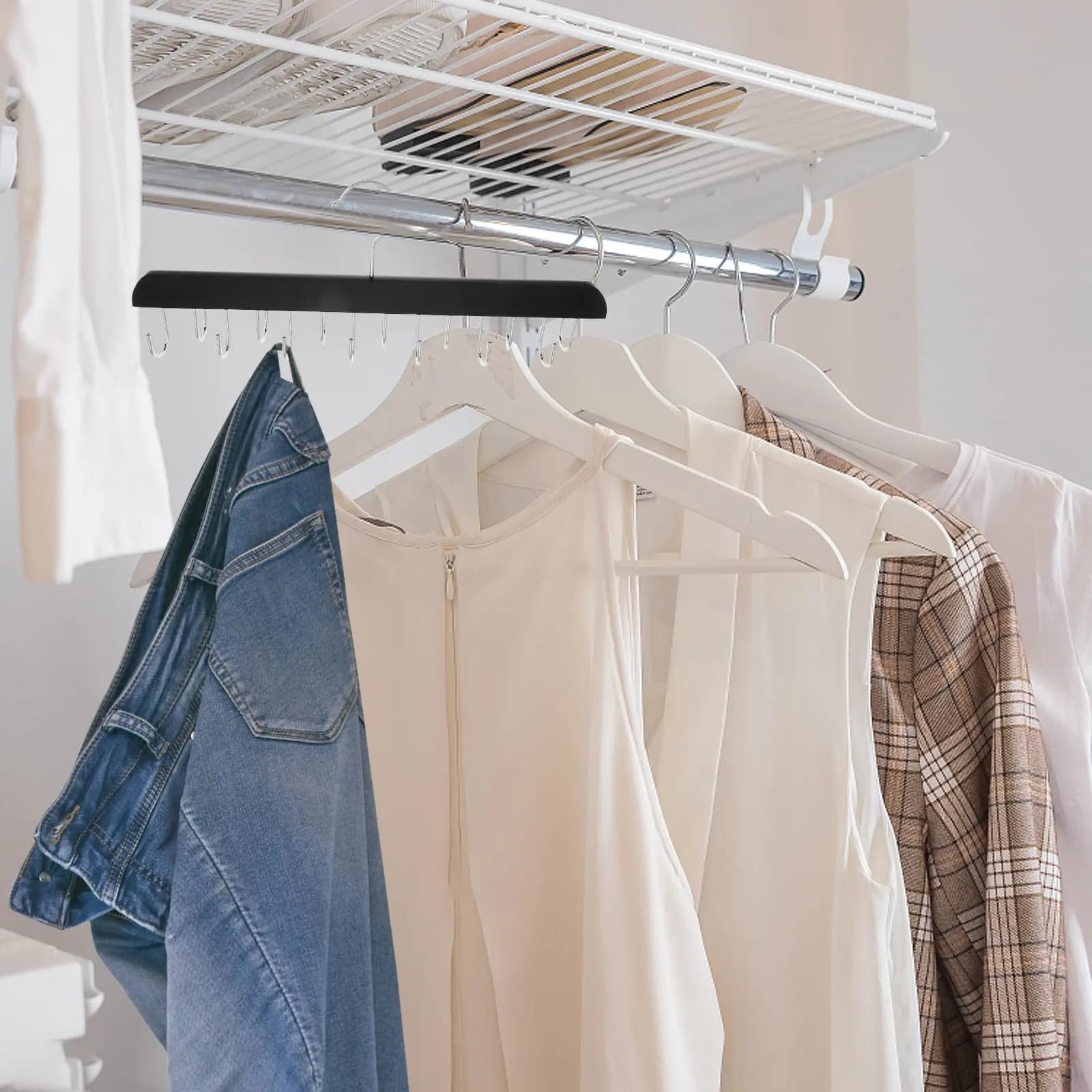 Appendiabiti in legno salvaspazio per jeans e pantaloni, appendiabiti in legno resistente per l'organizzazione dell'armadio, anti-piega