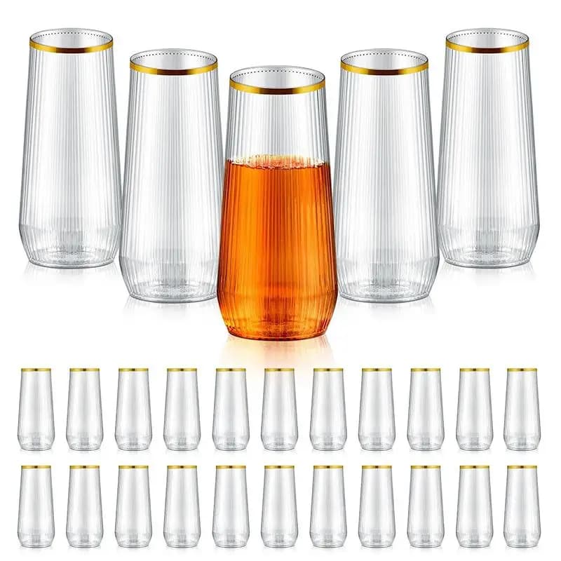 【xxx】 Plastic Transparent Ribbed Wine Glasses Disposable Stemless Wine Glasses Plastic Cocktail Glasses For Party Unbreakable