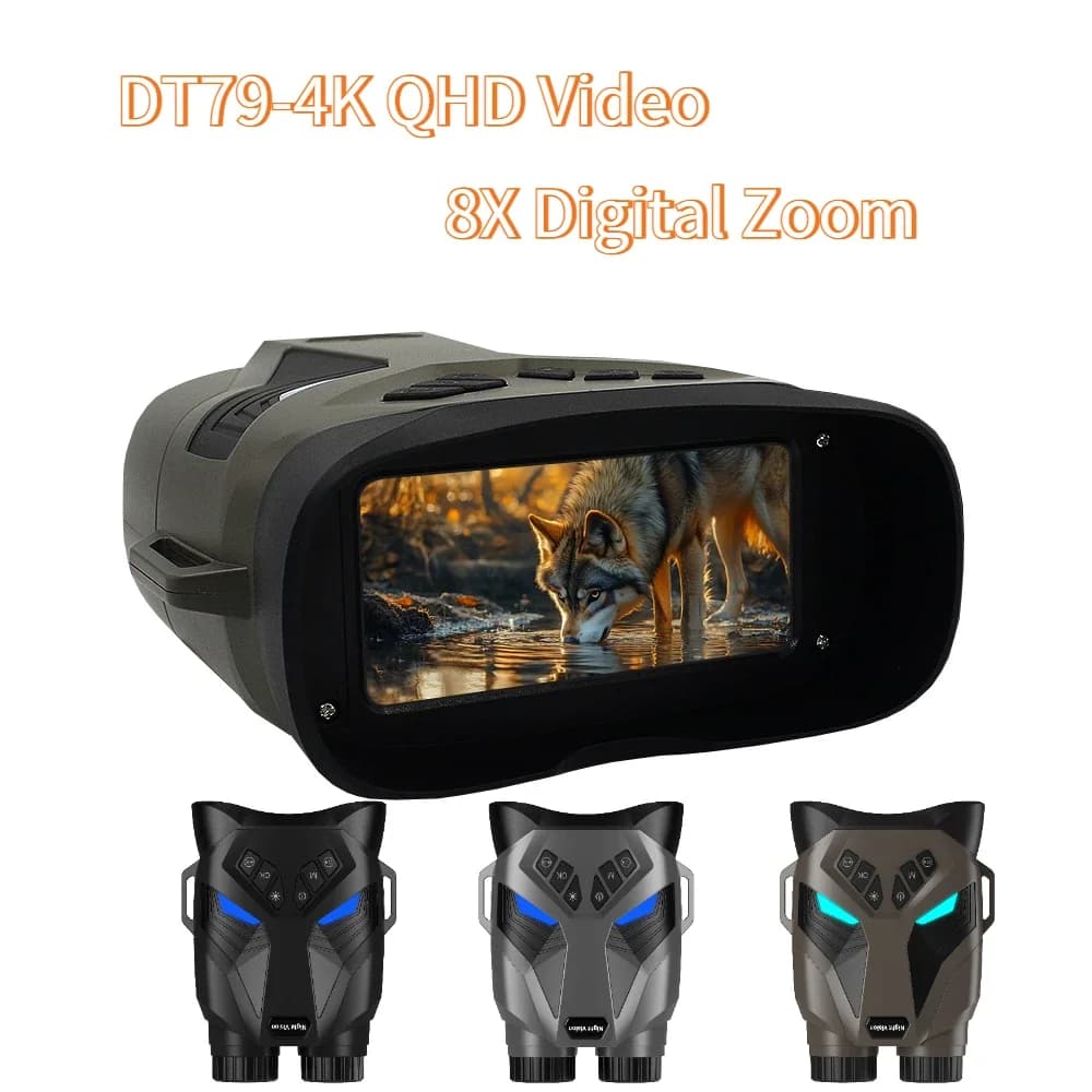 Binocolo da 3 pollici per visione notturna DT79 3W/850nm IR LED Zoom digitale 8X 48MP 4K Videocamera telescopica a colori per trappola da caccia