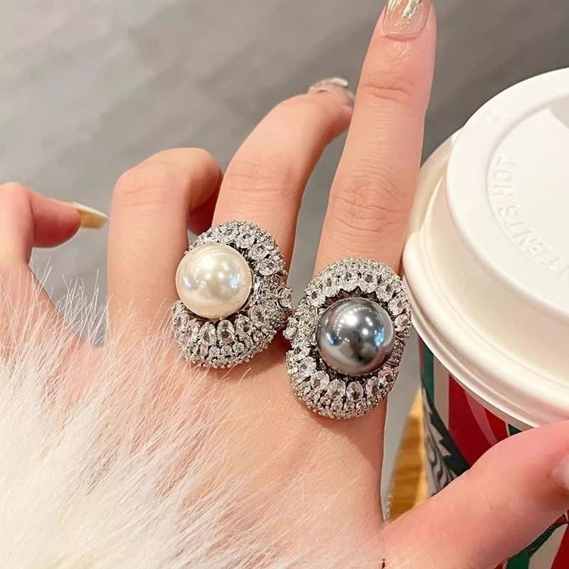 Women's Minimalist Exquisite Faux Pearl & Cubic Zirconia Index Finger Band, Light Luxury Elegant Versatile Unique Ring