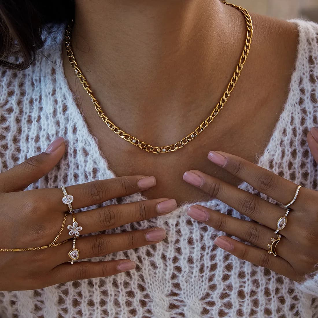 Zircone ring, titanium steel necklace that does not fade, women's high-end luxury high-end bracelet, stainless steel jewelry.