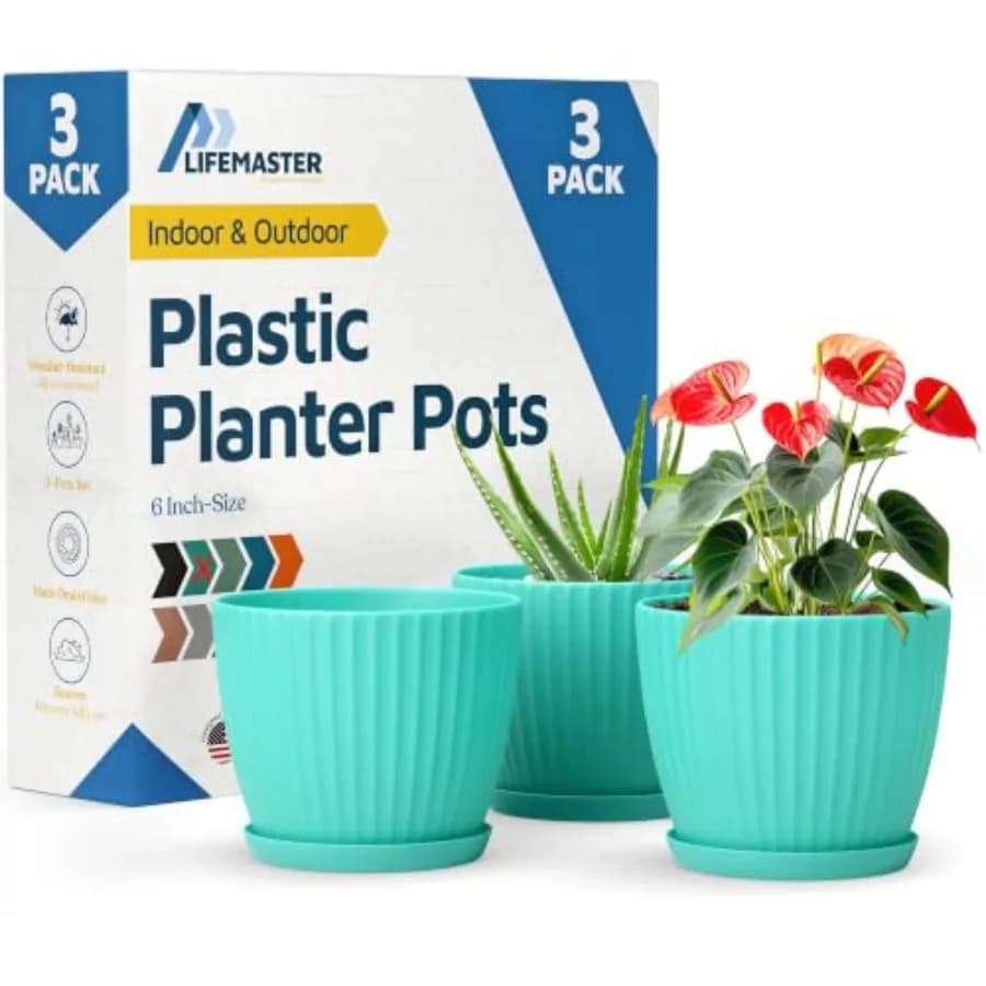 6-Inch Plant Pots with Drainage and Saucers 3 Pack, Indoor and Outdoor Planters for Houseplants, Herbs, and Flowers, Durable an