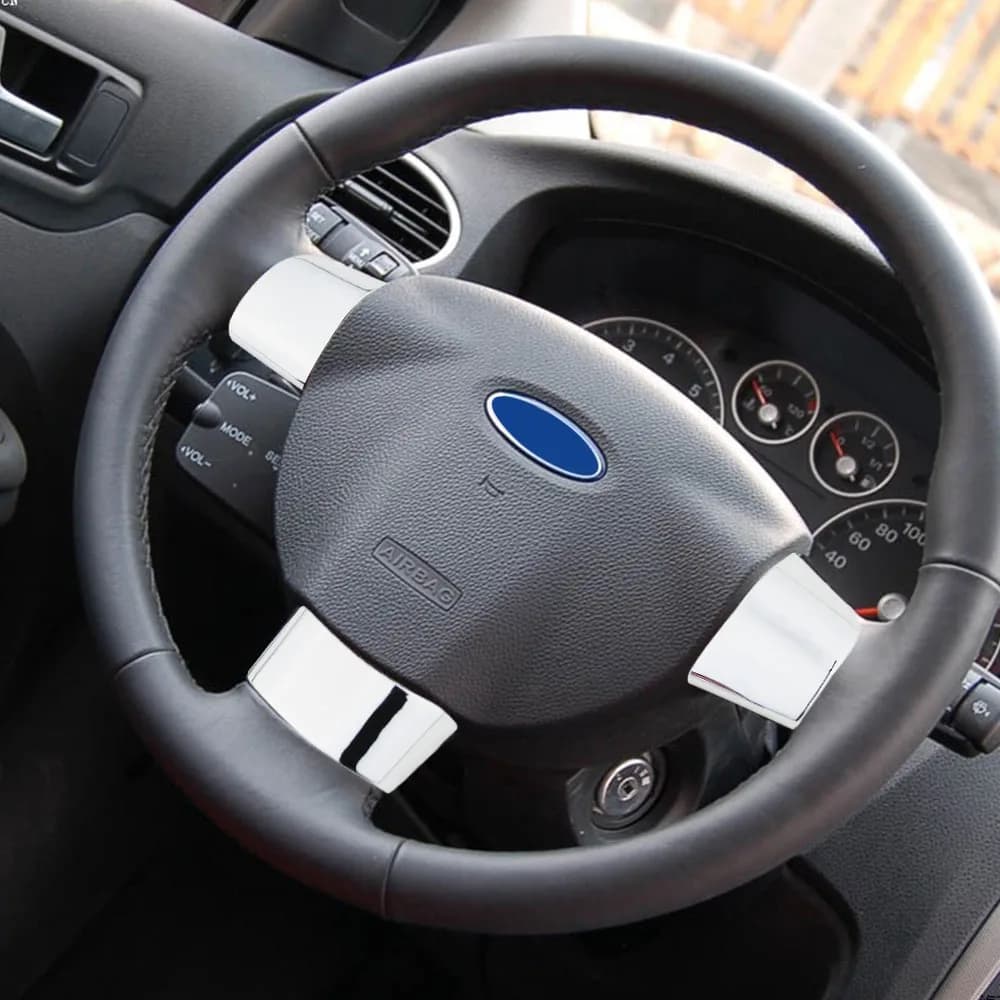 Per Ford Focus 2 MK2 2005 - 2011 Volante Trim 3 Pezzi Bottoni Volante Pannello di Copertura Decorazione Adesivo Accessori