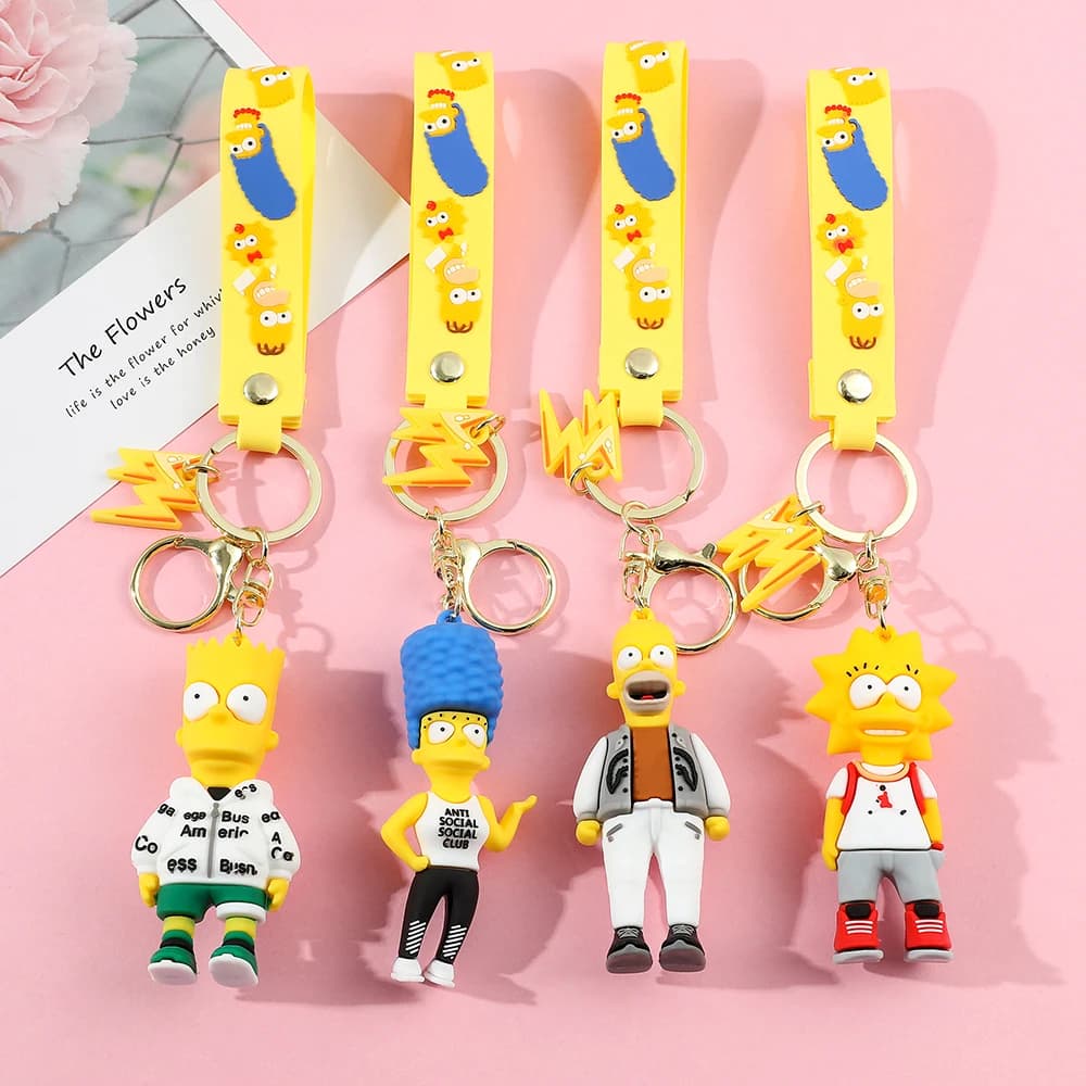 The Simpsons Keychain Cartoon Anime Keyring figures phone hanging pendant support Kawaii keychain for auto birthday gift