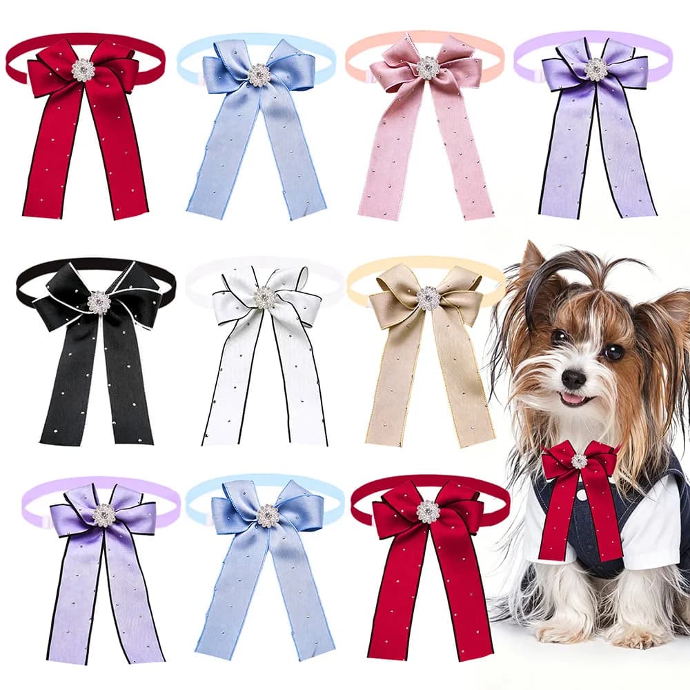 50PCS Luxury Dog Bowties With Diamonds Adjustable Pet Neckties For Small Dogs Bow Ties Collars Fashion Cat Necklace Pet Supplies