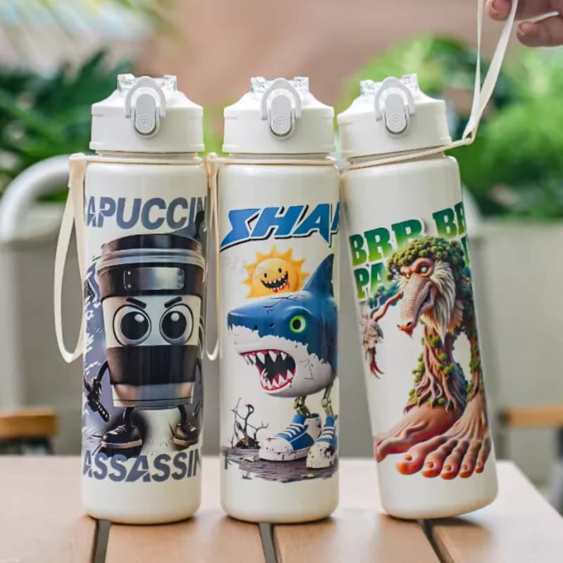 Italian straw cup Tung Tung Sahur Cartoon Sport Fitness 750ml water bottle Large outdoor travel capacity