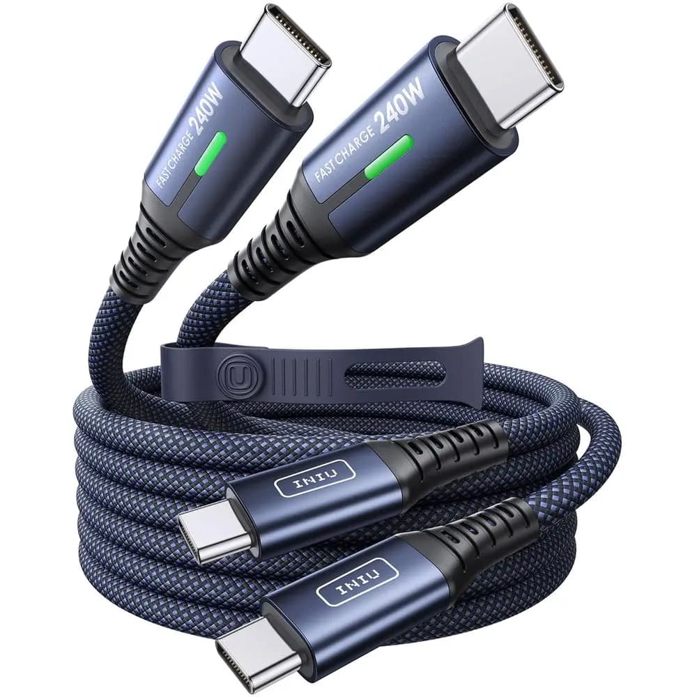 Cavo USB-C a USB-C da 240W per ricarica rapida, intrecciato per una maggiore durata, compatibile con laptop, tablet, console, ideale per la famiglia