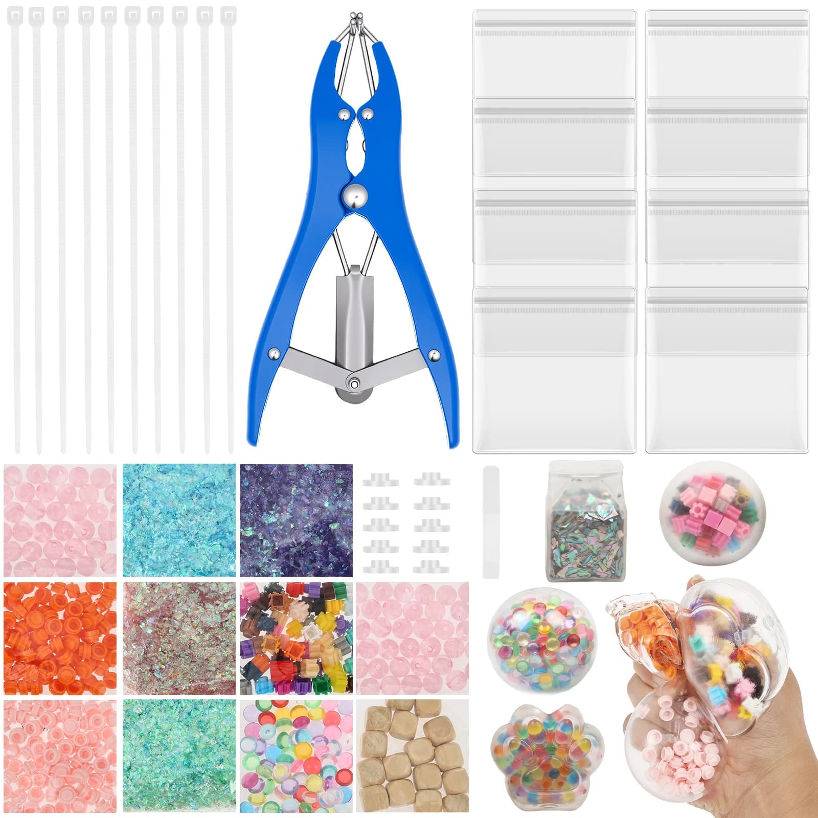 DIY Blank Stress Ball Making Kit Relief Stress Balls Empty Squeeze Balls with Vacuum Tool Cable Tie Filler Bead Expander Tool