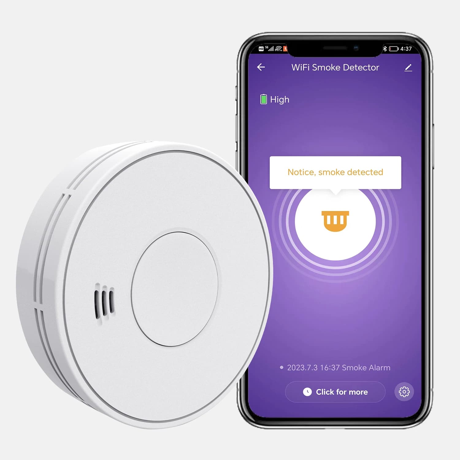 Rilevatore di fumo intelligente WiFi V-COME con controllo App Tuya, allarme fumo wi-fi con batteria al litio sigillata da 10 anni, CE EN 14604, VS01W