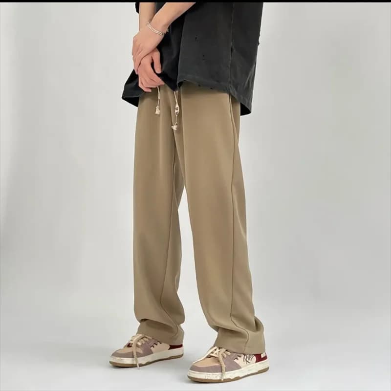 American Style Loose Straight Leg Trousers Men Summer Long Floor Length Casual Pants High Waist Wide Legging Trendy Streetwear