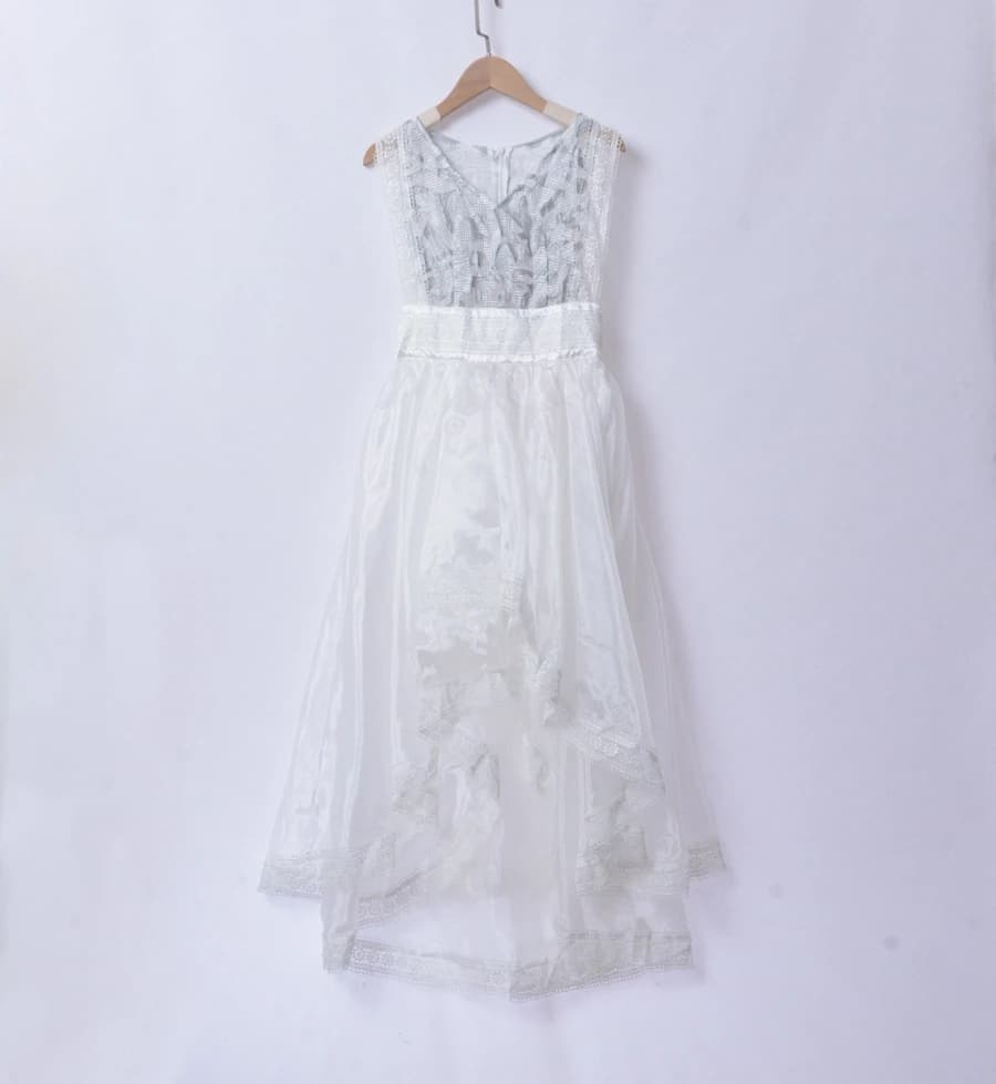 Elegant Fairy Lace Embroidery Asymmetrical Long Skirt Heavy Embroidery Mesh Gown Street Style High Waist A-Line Princess Dress