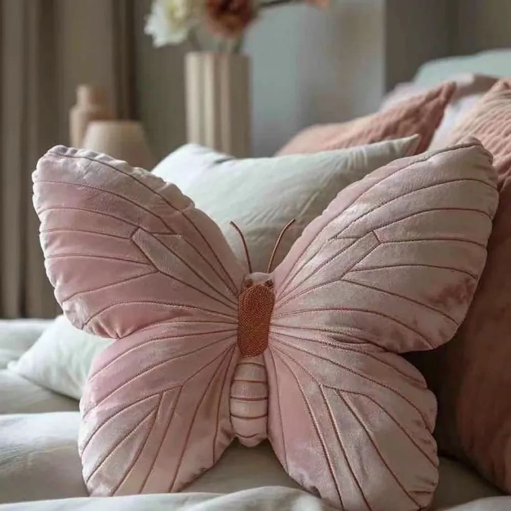 Cuscino in peluche a forma di farfalla 30 * 40 cm, morbido cuscino imbottito per divano, ufficio, soggiorno, rosa.