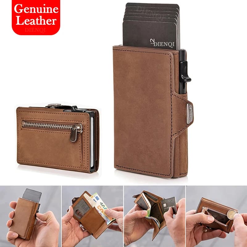Mens Genuine Leather Wallets Coin Purse Rfid Credit Card Holder Trifold Money Bags Id Cardholder Pop Up Card Wallet for Men
