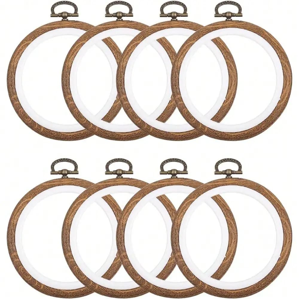 8 pz/set Mini Cerchi da Ricamo 3 Pollici Rotondo Imitato Legno Cornice di Visualizzazione in Plastica Cerchio Riutilizzabile Punto Croce Cerchio Anello