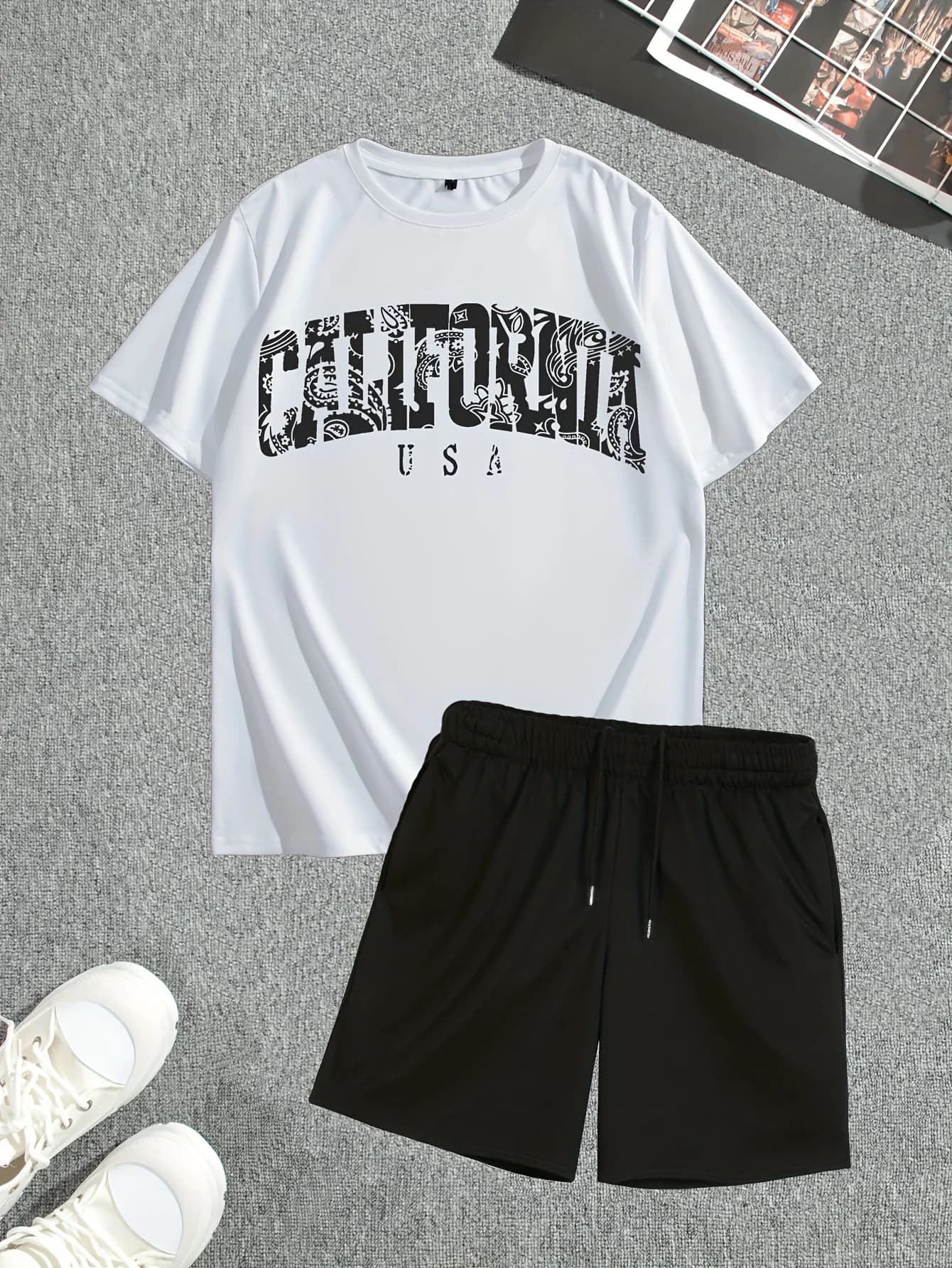 2026 Fashionable Summer New Arrival Men's Letter Print Short-Sleeve T-Shirt Comfortable Breathable Crew Neck T-Shirt Shorts Set