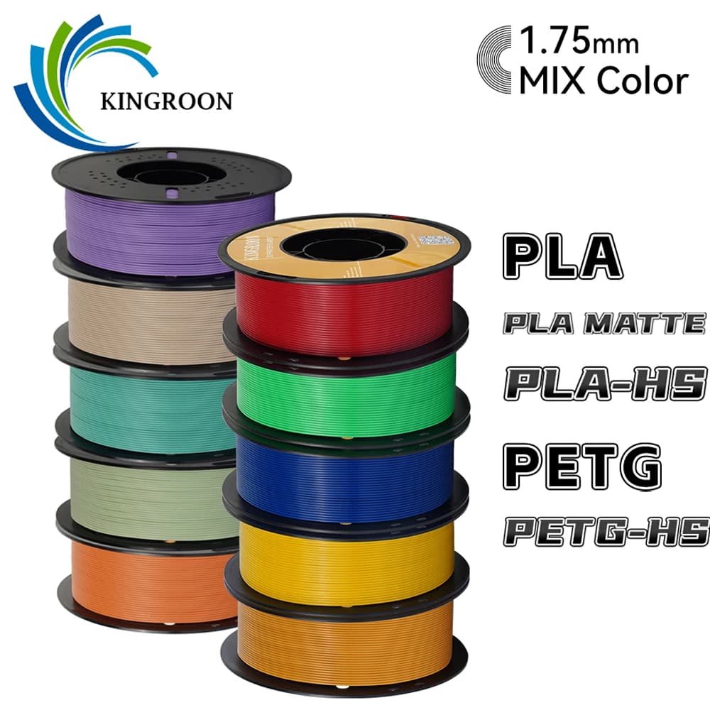 KINGROON Filament PLA PETG HS-PLA HS-PETG 5KG (11LBS) 1.75mm for High Speed 3D Printer, Opaque Material 1kg*5 Mixed Color Rolls New