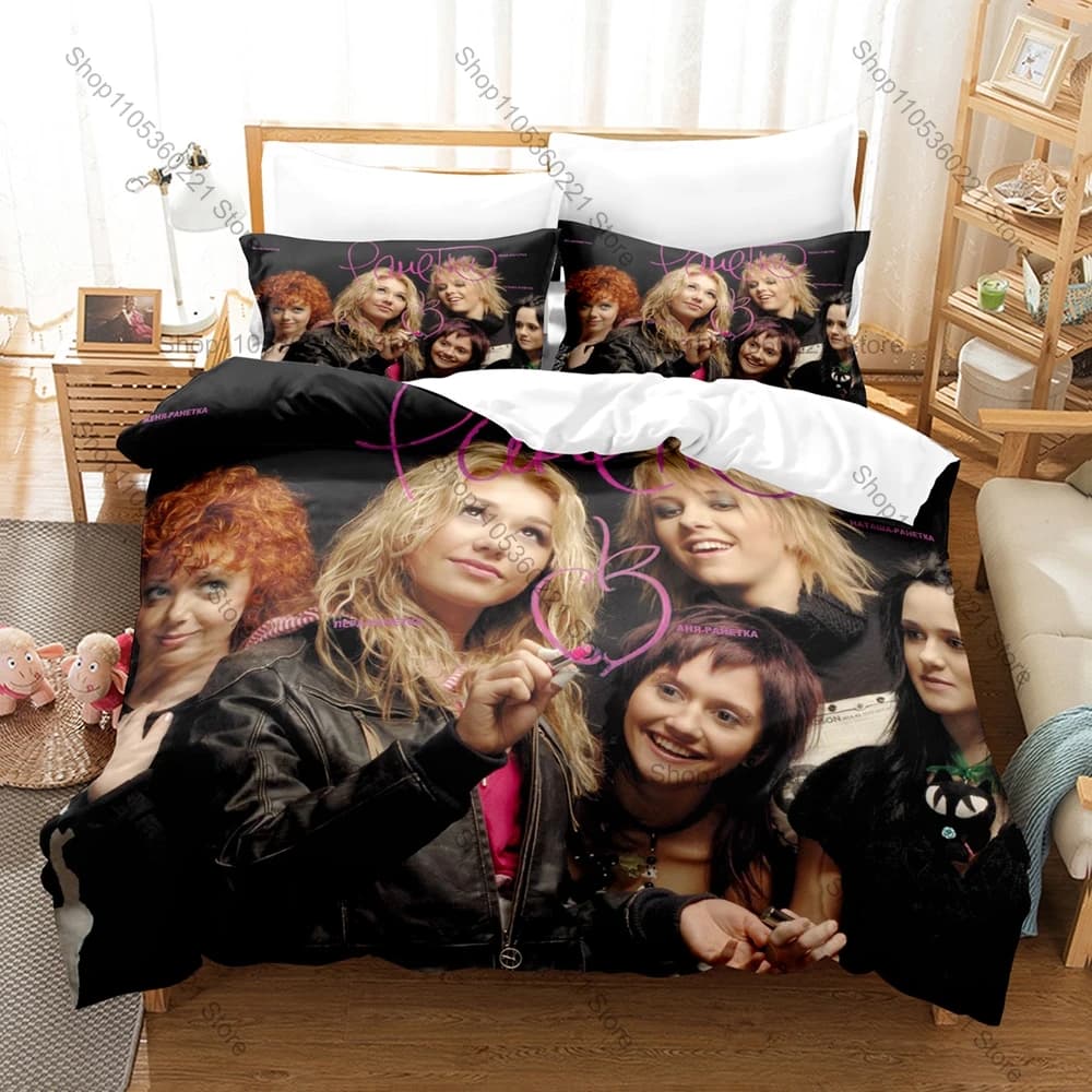 Ranetki Duvet Cover + 2 Pillowcases Pop Band Print Soft Bedding Set Stylish Bedroom Decor for Music Fans
