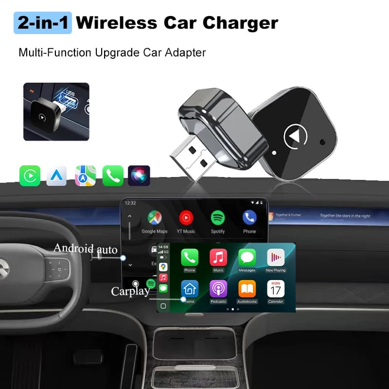 Wireless wired Carplay Adapter 2 in 1 Android Auto AI Smart Box Smart Car Systems Plug and Play WIFI BT Automatic connection