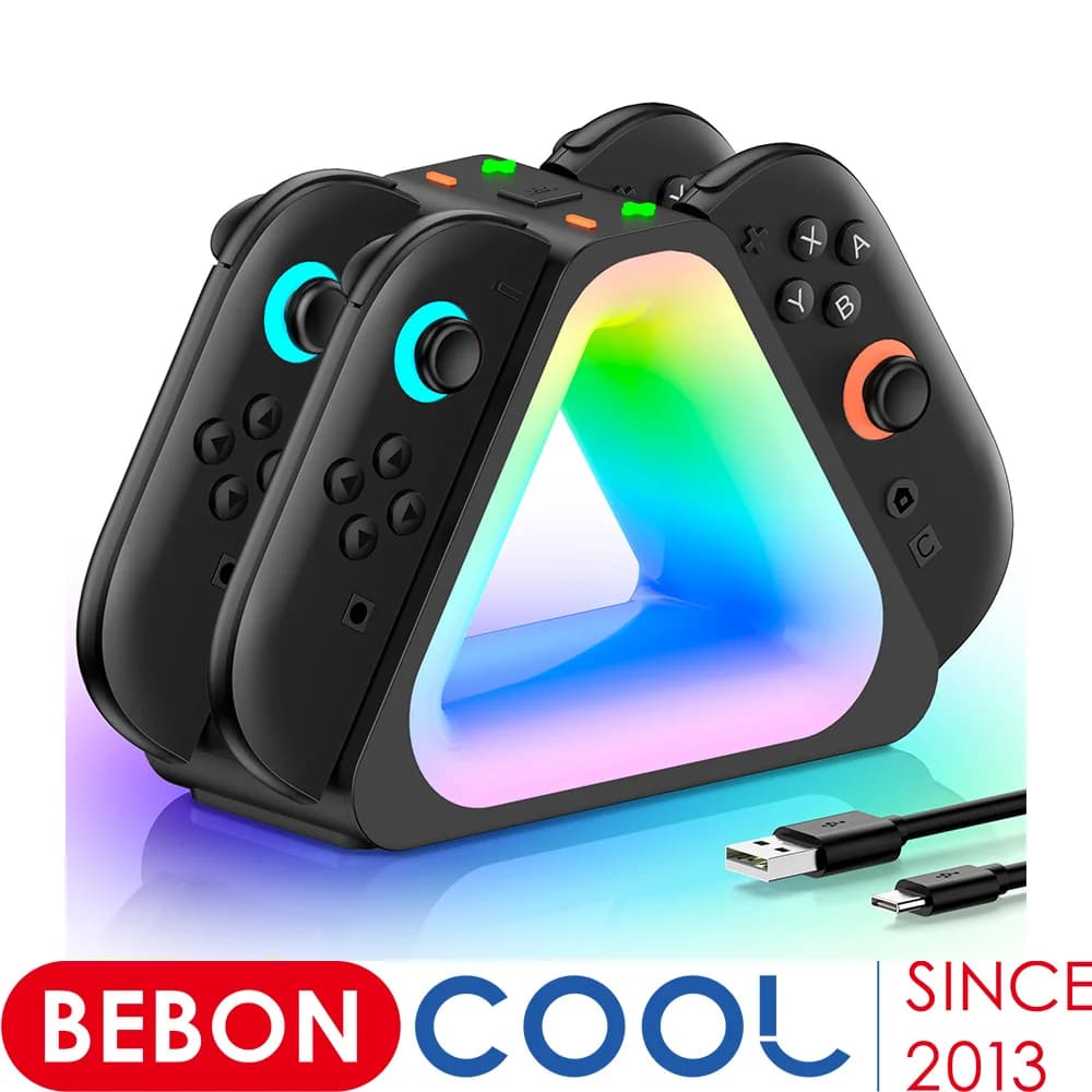 BEBONCOOL Dock di ricarica per Switch 2 JoyCon 2025, docking station per SW2, ergonomia e caricabatterie rapido magnetico con cavo di tipo C