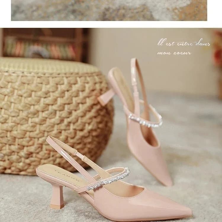 Sandali da donna con lacci posteriori in stile francese, nuovi tacchi a spillo semplici con strass, sexy ciabatte da banchetto con tacco aperto.